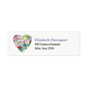 Floral Heart Illustration in Pink and Green Etiket