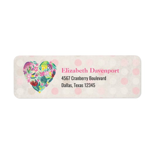 Floral Heart Illustration in Pink and Green Etiket (Voorkant)