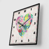 Floral Heart Illustration in Pink and Green Vierkante Klok (Hoek)