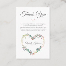 Floral Heart in Pink with Thanks Visitekaartje