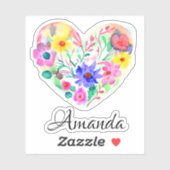 Floral Heart Krans en Naam | Pastel Waterverf Sticker (Vel)