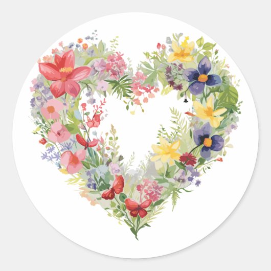 Floral Heart - Lentebloemen in Waterverf Ronde Sticker (Voorkant)