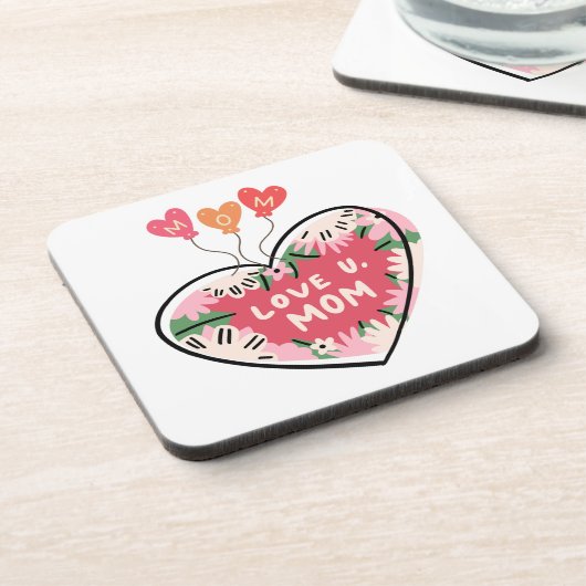floral Heart "Love U. Mom" coaster Bier Onderzetter (Linkerzijde)