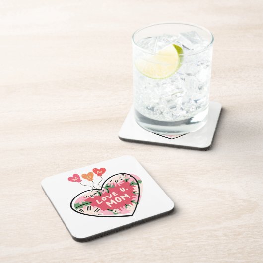 floral Heart "Love U. Mom" coaster Bier Onderzetter (Rechterzijde)