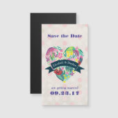 Floral Heart met Tropische Bloemen sparen de Datum (Voorkant / Achterkant)