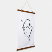 Floral Heart – Minimalistische lijnkunst Hangend Wandkleed (Gebogen)
