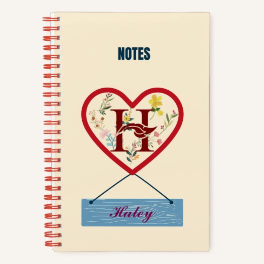 Floral Heart Monogram - Genoemd met letter H Notitieboek (Voorkant)