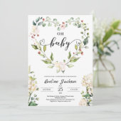 Floral Heart Oh Baby shower Invitation Girl Boho Kaart (Staand voorkant)