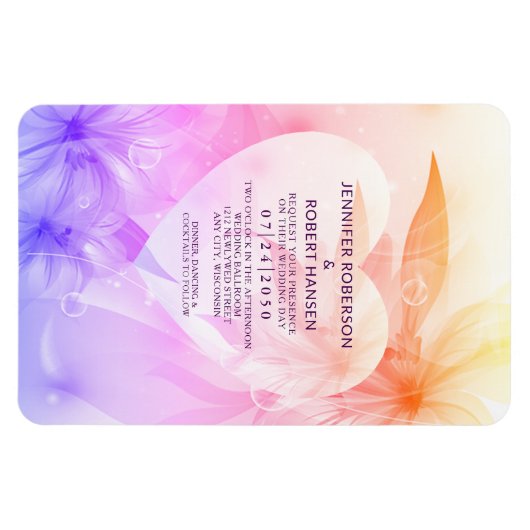 Floral Heart Oranje Paarse Dewdrops Weddenschap Magneet (Horizontaal)