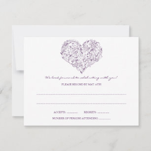 Floral Heart (Paars) RSVP-Briefkaart RSVP Kaartje