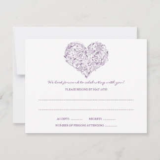 Floral Heart (Paars) RSVP-Briefkaart RSVP Kaartje