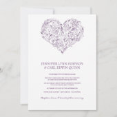 Floral Heart Paarse Wedding Kaart (Voorkant)
