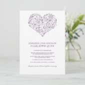 Floral Heart Paarse Wedding Kaart (Staand voorkant)