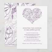 Floral Heart Paarse Wedding Kaart (Voorkant / Achterkant)