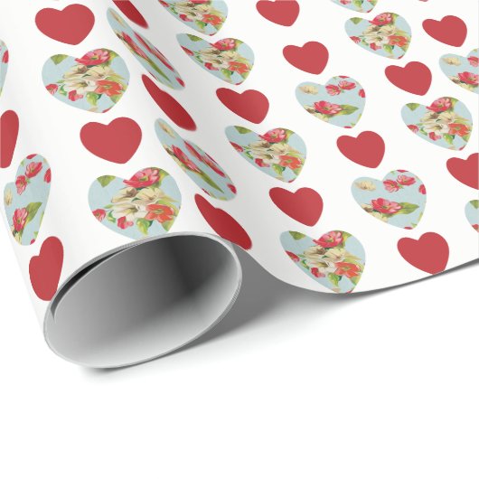 Floral Heart Pattern Wrapping Paper Cadeaupapier (Rol Hoek)