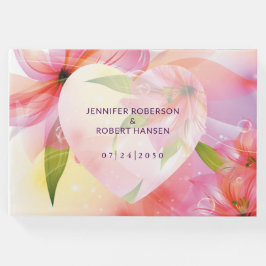 Floral Heart Pink Dewdrops Weddenschap Gastenboek