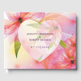 Floral Heart Pink Dewdrops Weddenschap Gastenboek