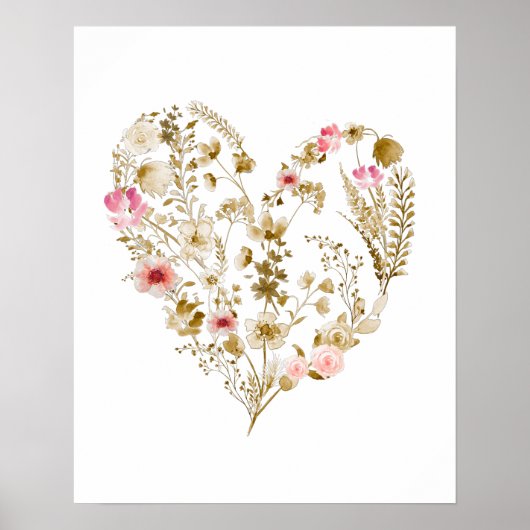 Floral Heart Pink Neutral Girl Nursery Decor Poster (Voorkant)