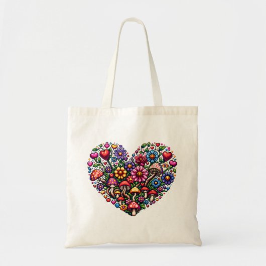 Floral Heart Pixel Art gepersonaliseerd Tote Bag (Voorkant)