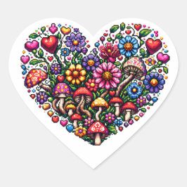 Floral Heart Pixel Art Hart Sticker