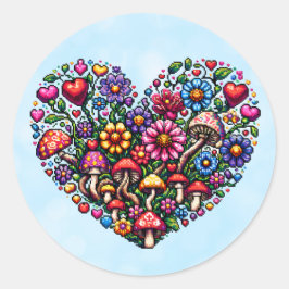 Floral Heart Pixel Art Ronde Sticker