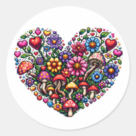 Floral Heart Pixel Art Ronde Sticker