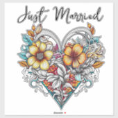 Floral Heart Romantic | Just Married Sticker (Vel)