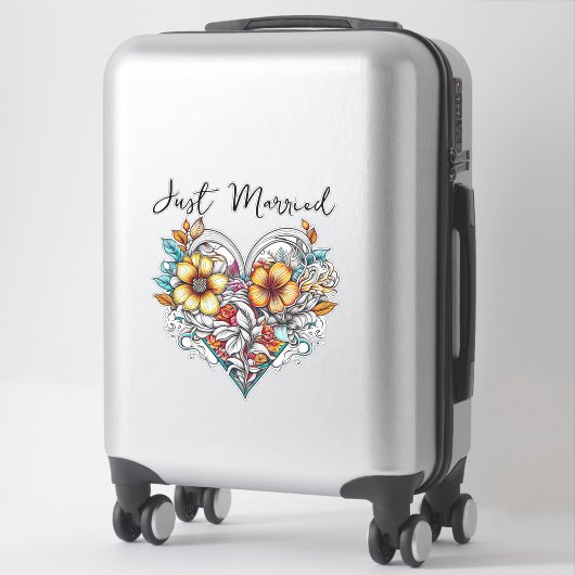 Floral Heart Romantic | Just Married Sticker (Koffer)