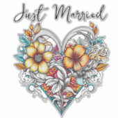 Floral Heart Romantic | Just Married Sticker (Voorkant)