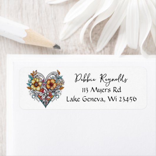Floral Heart Romantisch gepersonaliseerd Etiket (Insitu)