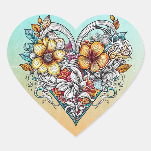 Floral Heart Romantisch Hart Sticker (Voorkant)