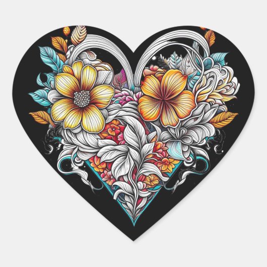 Floral Heart Romantisch Hart Sticker (Voorkant)