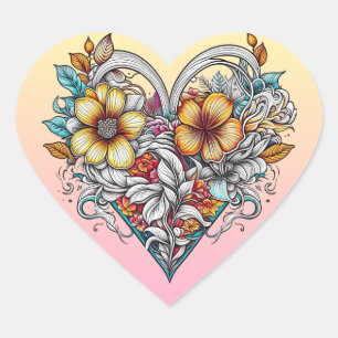 Floral Heart Romantisch Hart Sticker