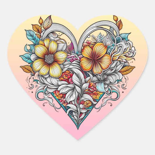Floral Heart Romantisch Hart Sticker (Voorkant)