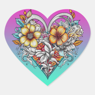 Floral Heart Romantisch Hart Sticker