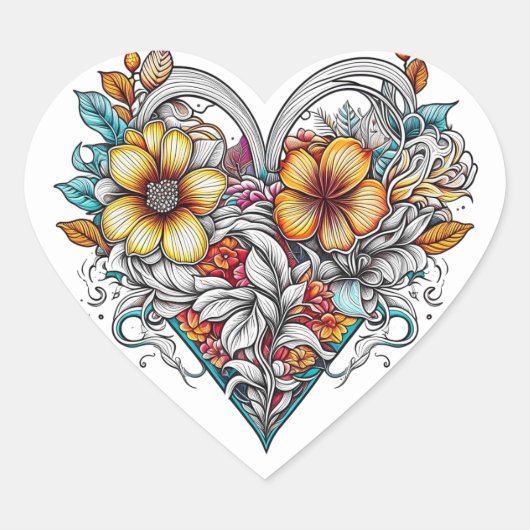 Floral Heart Romantisch Hart Sticker (Voorkant)