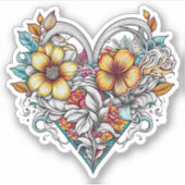 Floral Heart Romantisch Sticker (Voorkant)