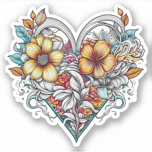 Floral Heart Romantisch Sticker (Voorkant)