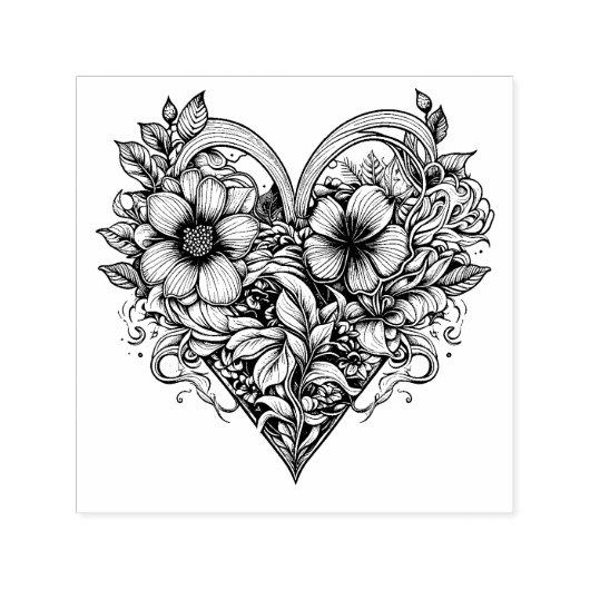 Floral Heart Romantisch Zelfinktende Stempel (Design)