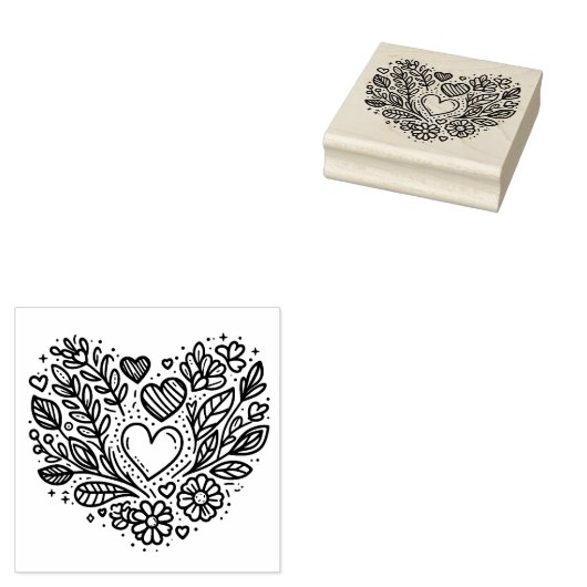 Floral Heart Rubber Stamp Rubberstempel (Gestempeld)
