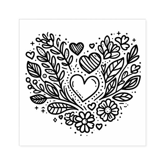 Floral Heart Rubber Stamp Rubberstempel (Afrduk)