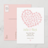 Floral Heart Save the Date: Roze Aankondigingskaart (Voorkant / Achterkant)