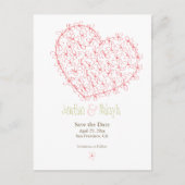 Floral Heart Save the Date: Roze Aankondigingskaart (Voorkant)