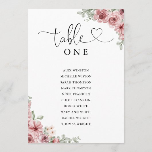 Floral Heart Script Tafelnummer Zitkaart (Achterkant)