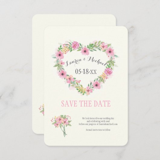 Floral Heart sparen de Datum aankondiging (Voorkant / Achterkant)