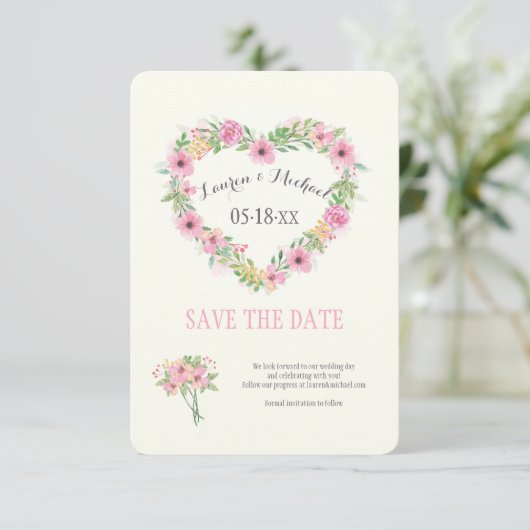 Floral Heart sparen de Datum aankondiging (Staand voorkant)