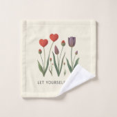 Floral Heart Tulips Let Yourself Grow Quote Bad Handdoek (Wasdoekje)