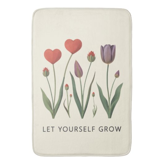 Floral Heart Tulips Let Yourself Grow Quote Badmat (Voorkant Verticaal)