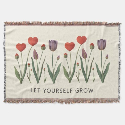 Floral Heart Tulips Let Yourself Grow Quote Deken (Voorkant)