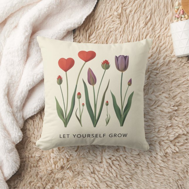 Floral Heart Tulips Let Yourself Grow Quote Kussen (Deken)